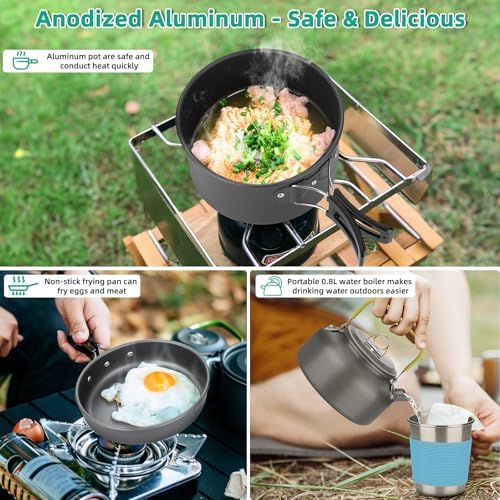 18pcs Camping Cookware Kit, Nonstick Pots Pans and Kettle Set - Image 2