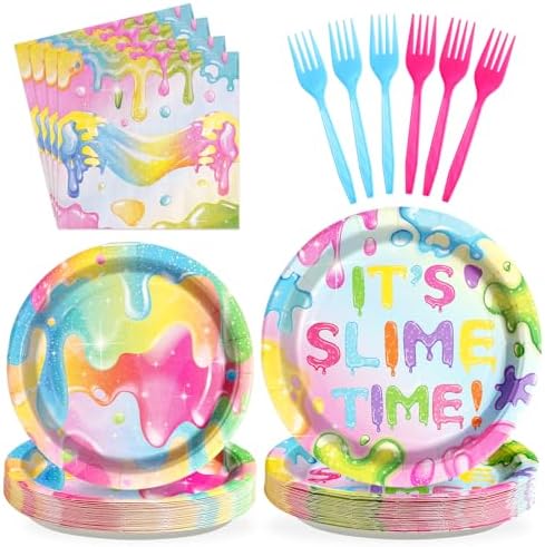 Grencian 96 Pcs Slime Birthday Party Decorations for Boys Girls, Serves 24 by Grencian