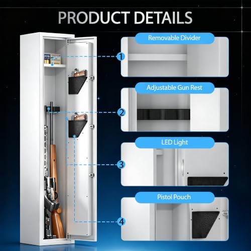 KAER [No Assembly Required] 3-5 Gun Safe for Rifles, One Piece Welded Anti Pry Heavy Duty Steel Shotgun Safe with Scratch Resistant Tactical Hammertone Finish for Home & Hunting - Image 7