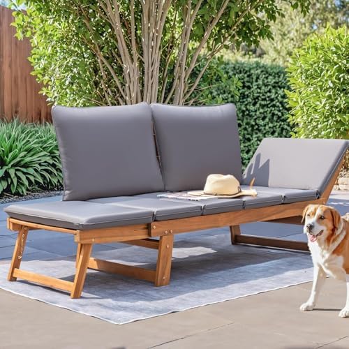 Devoko Outdoor Couch Acacia Wood Outdoor Sofa Balcony Furniture (Grey) - Image 5