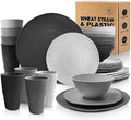 Teivio 32-Piece Kitchen Plastic Wheat Straw Dinnerware Sets, Service for 8, Dinner Plates, Dessert Plate, Cereal Bowls,Cups, Unbreakable Plastic Colorful Outdoor Camping Dishes, Irregular Gray Ombre by Teivio