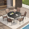 VICLLAX Patio Table and Chair Set of 6, All Weather Metal Round Outdoor Dining Furniture Set-50 Round Outdoor Table and Chairs, Black Tabletop by HOME