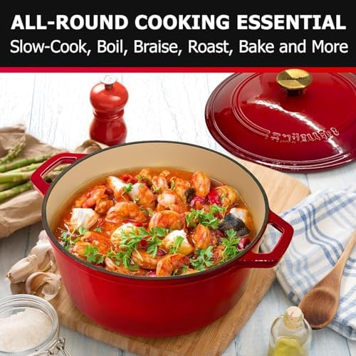 MUELLER HOME 7.5 QT Enameled Cast Iron Dutch Oven, Heavy-Duty Casserole Dish and Braiser Pan with Lid and Stainless Knob, Oven-Safe up to 500° F & Across All Cooktops, Red - Image 6