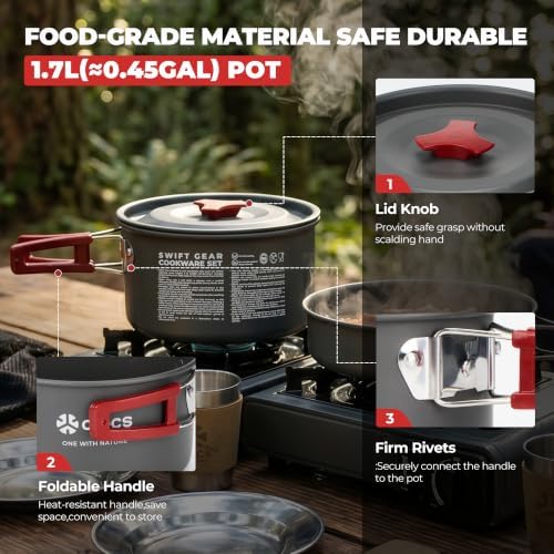 ALOCS 19pcs Camping Cookware Mess Kit, Pots and Pans Set with Kettle - Image 6