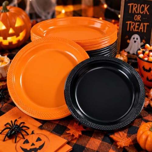 WELLIFE Black Plastic Plates 7 Inch 50 Count Halloween Plates - Image 4