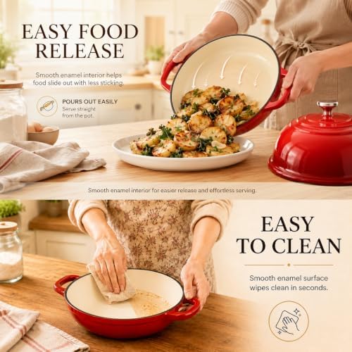 QuliMetal 5 Qt Enameled Cast Iron Dutch Oven for Sourdough Bread Baking,Red - Image 5