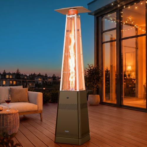 Pyramid Patio Heater, 50,000 BTU Outdoor Patio Heater, Propane Heater With Quartz Glass Tube & Wheels for Outdoor Use, Backyard, Commercial & Residential, Triple Protection System, Brown by MarsExplo