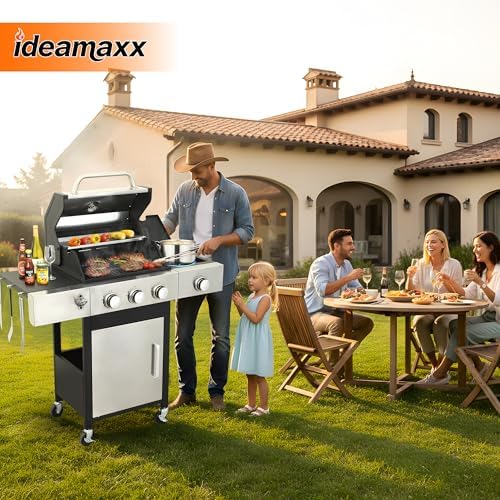 3-Burner Propane Gas Grill 39,000 BTU with Side Burner, Stainless Steel Double-Layer Lid & Porcelain-Coated Cast Iron Grates, Fast Even Heating for Backyard BBQ Camping Tailgating - Image 3