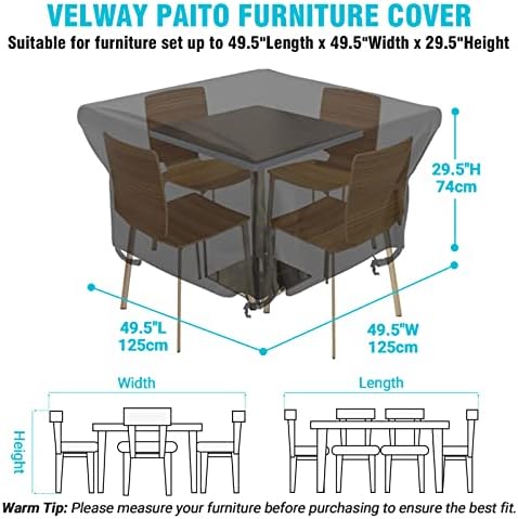 Velway Patio Furniture Cover Outdoor, Waterproof Square Patio Table Chair Sofa Set Cover, 50”Lx50”Wx29”H, All Weather Oxford Tear-Resistant Material with Zipper Carrying Bag Windproof Buckles - Image 2