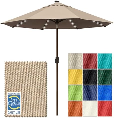 EliteShade USA 10-Year-Non-Fading 10ft Market Patio Umbrella, Commercial Grade Table Sun Umbrella with 80 Solar LED Lights, Crank Open, Windproof & UPF 50+ UV Protection for Garden, Deck, Pool, Backyard, Heather Beige by EliteShade