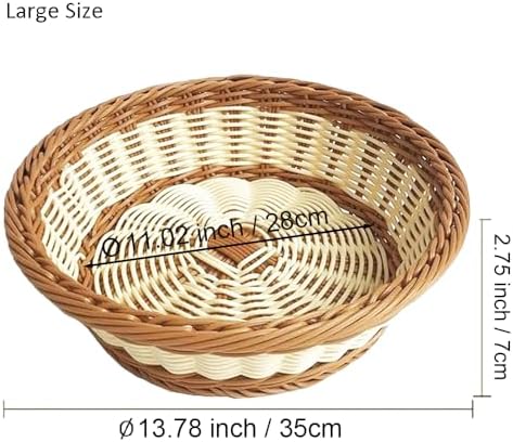 RT&BS Large Round Wicker Bread Basket, Round Wicker Fruit Basket, Woven Egg Baskets, Reusable Handwoven Storage Baskets for Living Room, Kitchen, Store, Restaurant, Outdoor, Party (Bicolor, L) - Image 3