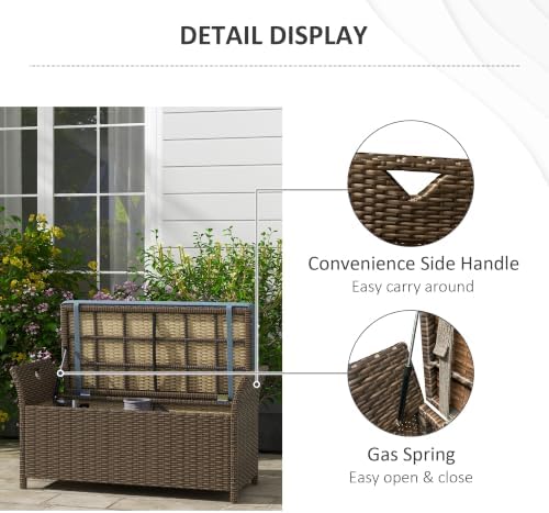 Outsunny 29 Gallon Patio Wicker Storage Bench Outdoor PE Rattan Dark Blue - Image 7