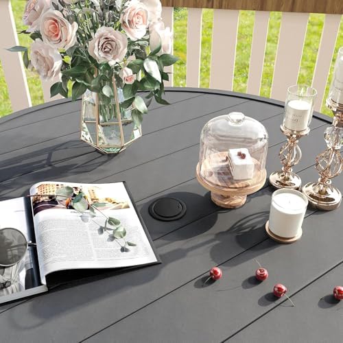 VICLLAX 5 Pieces Patio Dining Set, Outdoor Furniture Set Includes 41.2" Round Patio Table and 4 Patio Sling Chairs, Grey Tabletop and Dark Grey Fabric - Image 2