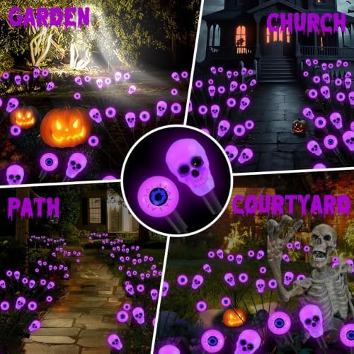 vignuto Halloween Decorations Outdoor, Scary Eyeball Lights,4PACKS 32LED,IP65 Waterproof,Halloween Decor for Garden/Yard/Patio/Lawn/Pathway(Purple) - Image 3