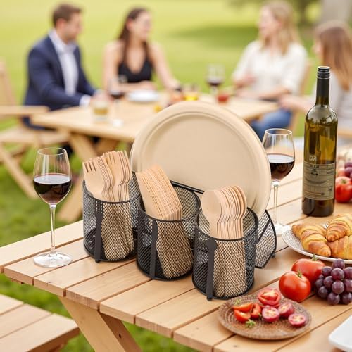 Utensil Caddy Silverware Holder for Party, Metal Mesh Cutlery Storage Organizer for Forks Spoons Napkins Plates, Perfect for Kitchen, Buffet, Picnic, Camping & Outdoor BBQ - Image 2