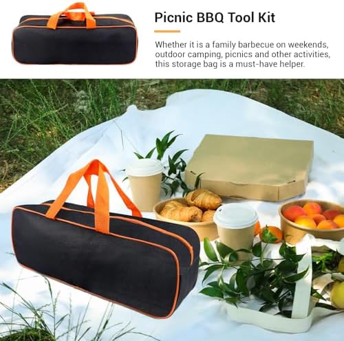 Grill Utensil Storage Bag, Large Oxford BBQ Accessory Bag Portable Orange - Image 5