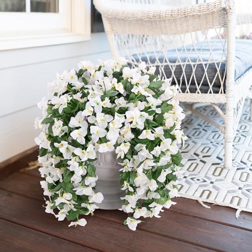 Faux Bougainvillea Artificial Flowers for Outdoors Fake Plants Outside Decoration, 2 PCS White Faux Flowers UV Resistant Look Real Silk Long Trailing Vines for Front Door Porch Planter Patio Garden - Image 3