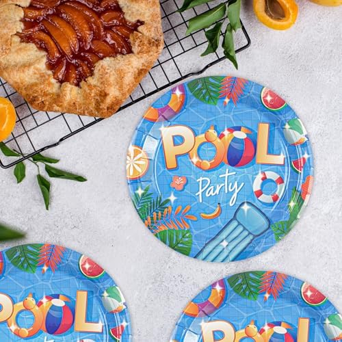 50PCS Pool Party Paper Plates, 7Inch Summer Pool Themed Dessert Plates Disposable Tableware Set Beach Party Supplies Decorations for Birthday, Baby Shower, Hawaii Holiday - Image 2