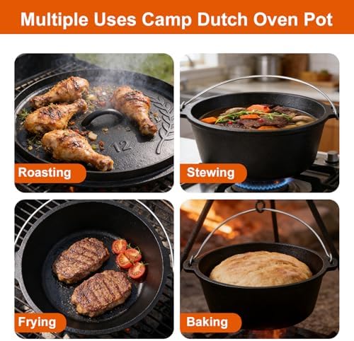 Pre-Seasoned 8QT Large Cast Iron Camping Dutch Oven Pot with Lid - Image 6