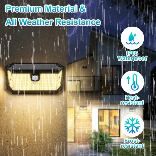 Brightever Solar Motion Sensor Outdoor Lights, 4000LM 344 LEDs Solar Outdoor Lights, IP65 Waterproof Exterior Flood Security Lights with 270° Wide Angle & 3 Modes for Patio Garage, 4-Pack Black - Image 5