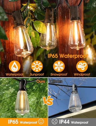 Larkvue 50FT(2x25FT) Outdoor String Lights, Patio Lights with 20+2 LED Dimmable Waterproof ST38 Vintage Bulbs for Backyard Bistro Cafe Deck, Black - Image 3