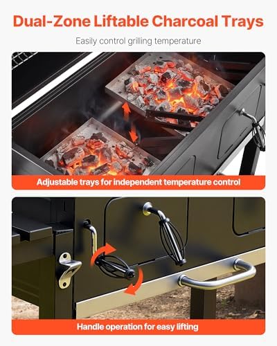VEVOR Charcoal Grill, 780 sq.in. Extra-Large Charcoal Barbecue Grill with 2 Liftable Charcoal Trays & Folding Side Tables, High-Temp Powder-Coated Steel BBQ Cooking Grills for Patio Backyard Parties - Image 4