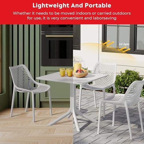 Costaelm Patio Dining Table for 4, Square PP Patio Table, 4-Person Weather Resistant Deck Table for Porch Poolside Lawn Garden Backyard, White - Image 5