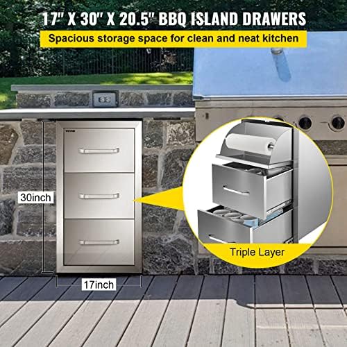 VEVOR Outdoor Kitchen Drawers 17"W x 30"H x 21"D Stainless Steel - Image 5