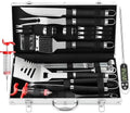 Grilljoy 24PCS BBQ Grill Tools Set with Meat Thermometer and Injector - Extra Thick Stainless Steel Fork, Spatula& Tongs - Complete BBQ Accessories in Aluminum Case - Perfect Grill Gifts for Men by grilljoy