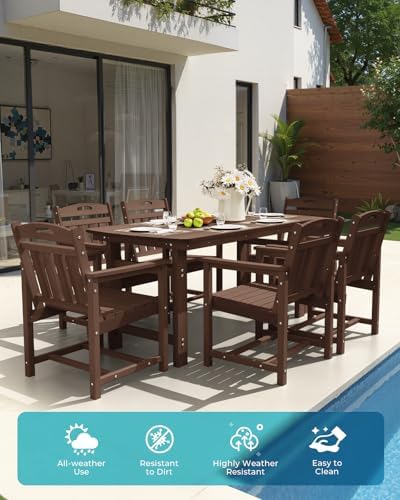 Ciokea HDPE Outdoor Patio Dining Table, All-Weather Furniture, Brown - Image 3