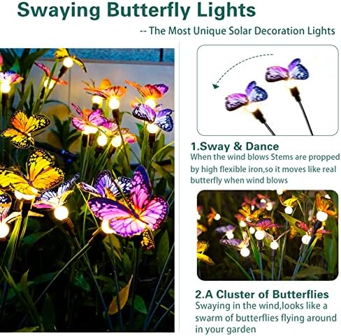 TONULAX Solar Garden Lights - 6 Pack Swaying Butterfly Light, Swaying in The Wind, Solar Outdoor Lights, Yard Patio Pathway Decoration, High Flexibility Iron Wire & Realistic Butterflies - Image 2