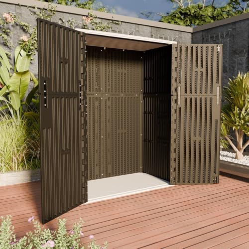 HOMSPARK Outdoor Storage Shed 57 Cu.Ft, All-Weather Resistant Resin Garden Sheds & Outdoor Storage Clearance with Floor, Double-Layer Plastic Tool Sheds for Patio, Garden & Lawn (Black) - Image 2