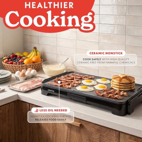 Gourmia Electric Griddle - 22” XL Nonstick Ceramic Cooking Surface, Black - Image 4