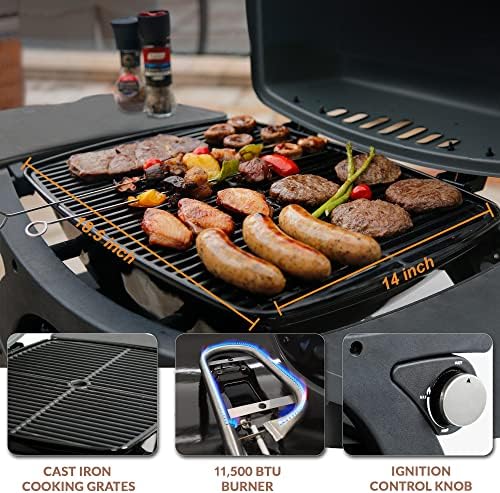 MASTER COOK Single Burner Propane Gas Grill, 11,500 BTU Portable Tabletop Barbecue Grill with Cart for Patio, Camping, Travel - Image 5