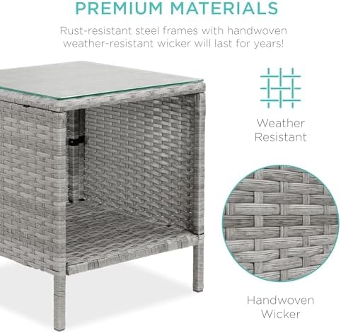 Best Choice Products 3-Piece Outdoor Wicker Conversation Bistro Set, Space Saving Patio Furniture for Garden w/Side Table - Gray/Cream - Image 5