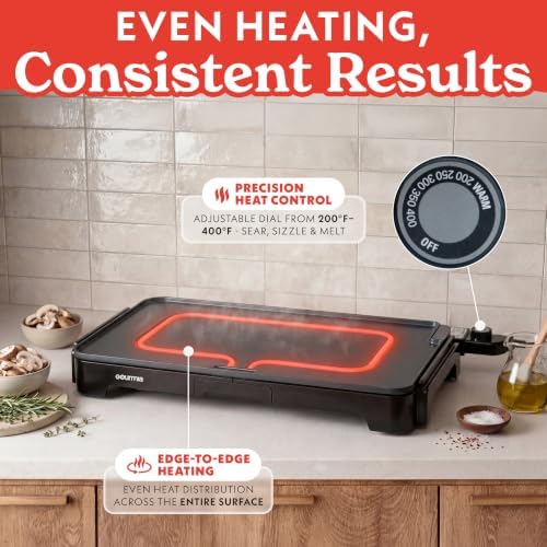 Gourmia Electric Griddle - 22” XL Nonstick Ceramic Cooking Surface, Black - Image 2