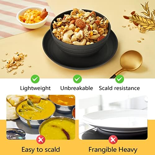 Teivio 16-Piece Kitchen Plastic Wheat Straw Dinnerware Set, Service for 4, Dinner Plates, Dessert Plate, Cereal Bowls, Cups, Unbreakable Plastic Outdoor Camping Dishes, Black - Image 5
