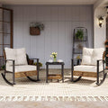LAUSAINT HOME 3-Piece Rocking Bistro Set, Outdoor Patio Furniture with Thick Cushions and 2-Tier Coffee Table, Oversize Rattan Conversation Set for Garden, Balcony, Backyard (Beige) by LAUSAINTHOME