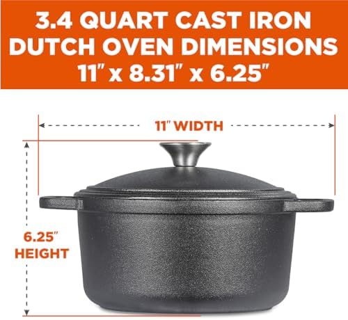 Commercial Chef 3.4-Qt. Dutch Oven with Lid, Cast Iron, CHCI340 - Image 4