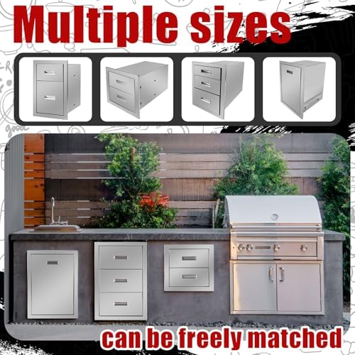 Outdoor Kitchen Triple Drawers 17'' W x 30'' H x 21'' D Stainless Steel BBQ Island Drawers with Handle Enclosed Built-in Flush Mount Drawer for Outdoor Kitchen Island Patio Grill Station - Image 2