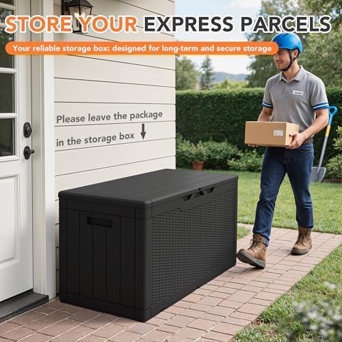 105 Gallon Deck Box Outdoor Indoor Waterproof Storage Box, Black - Image 4