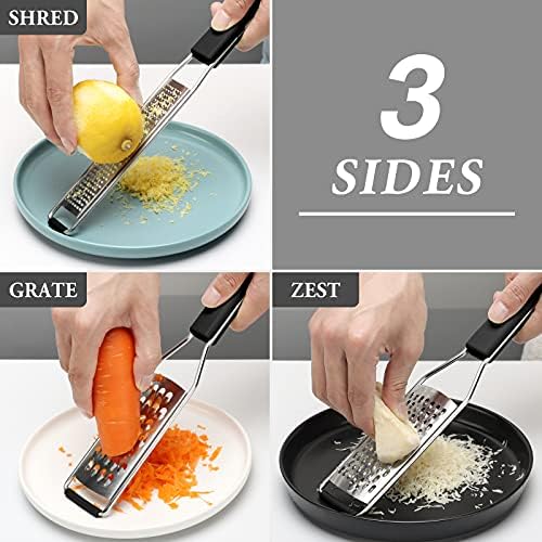 Cambom Lemon Zester Grater Three-piece Suit - Heavy Duty Kitchen Tool for Parmesan Cheese, Ginger, Garlic, Nutmeg, Chocolate, Vegetables，Fruits，Stainless Steel Grater Dishwasher Safe Black - Image 2