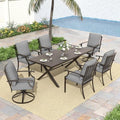 ALAULM 7-Piece Patio Dining Table and Chairs for 6 Outdoor Dining Set with 2 Swivel Chairs Patio Dining Sets with Rectangular Metal Table with Umbrella Hole for Patio, Backyard, Garden-Grey by ALAULM