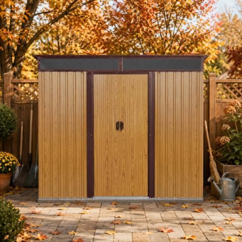 8X6 FT Outdoor Metal Storage with Lockable Sliding Doors - Image 2