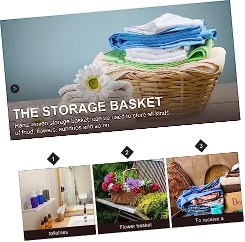 Brown Imitation Rattan Woven Basket with Handle, Portable Storage Bin - Image 5