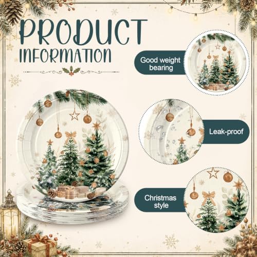 Rtteri 100 Pcs Christmas Paper Plates Disposable 9 Inch Winter Dinner Plate - Image 4