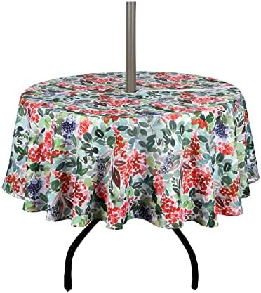 EHouseHome Outdoor Indoor 60inch Round Tablecloth with Umbrella Hole and Zipper, Waterproof Zippered Patio Table Cloths, Spring/Summer Table Covers for Backyard Circular Table/BBQs/Picnic by EHouseHome