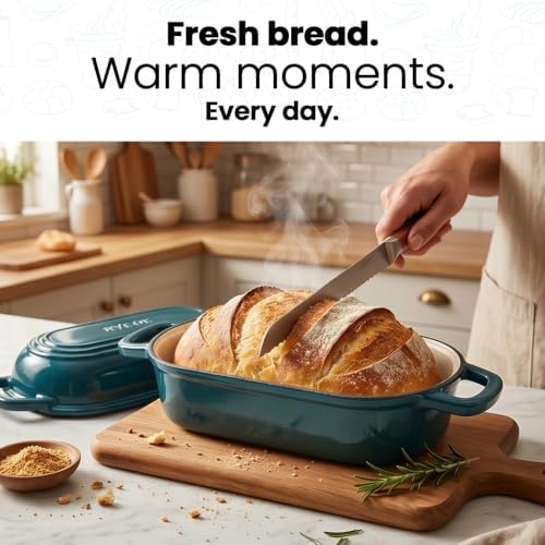 Oval Dutch Oven for Bread Baking,11.3x5.3 Enameled Cast Iron Bread Pan,Teal - Image 3