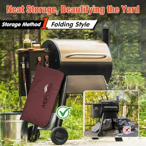 Foldable Grill Cover for Traeger Pro 34/780 Series, Waterproof 600D Heavy Duty Wood Pellet Smoker Cover, Fade＆Tear Resistant Pellet Grill Cover for Texas Elite 34 700/600/550,Red - Image 2