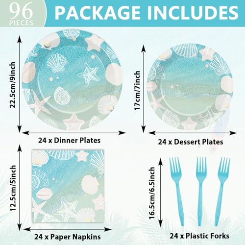 Naozinebi Seashell Beach Party Plates Napkins Summer Coastal Birthday Paper Tableware Set Ocean Starfish Nautical Dinnerware Supplies for Holiday baby Shower Wedding Bridal Decoration Favor Serve 24 - Image 2